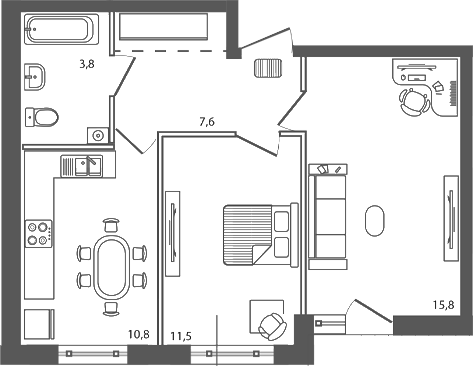 2-комн., 49.5 м², 1/9 этаж, ЖК «Сиреневый бульвар»
