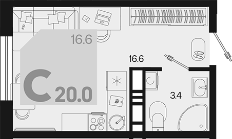 Студия, 20 м², 16/18 этаж, ЖК «Первое место»