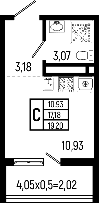 Студия, 17.18 м², 9/9 этаж, ЖК «Ботаника Хиллс»