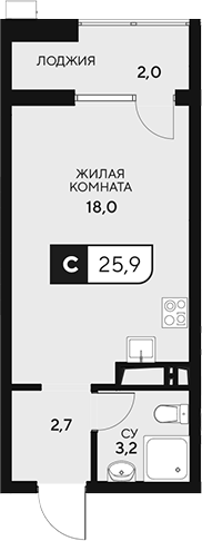 Студия, 23.9 м², 5/15 этаж, ЖК «18/3»