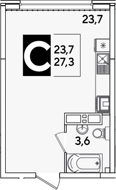 Студия, 27.3 м², 13/16 этаж, ЖК «Самолет»