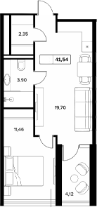 1-комн., 37.42 м², 5/6 этаж, ЖК «Гостиничный комплекс Белые ночи»