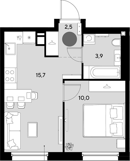 2-комн., 32.1 м², 4/9 этаж, ЖК «Грейд»