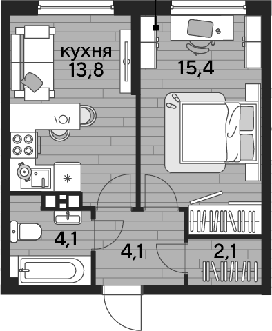 1-комн., 39.5 м², 4/16 этаж, ЖК «DОГМА ПАРК»
