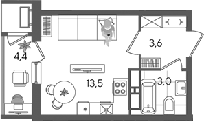 Студия, 20.1 м², 24/24 этаж, ЖК «Рекорд»