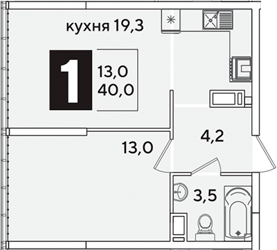 2-комн., 40 м², 16/16 этаж, ЖК «Самолет»