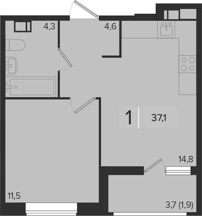 1-комн., 35.2 м², 3/18 этаж, ЖК «Эрмитаж»