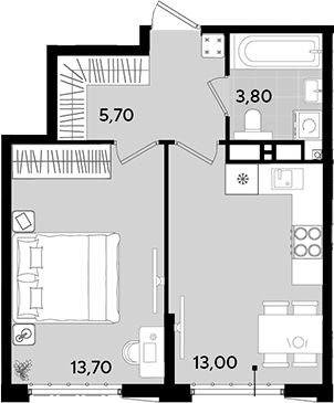 1-комн., 36.2 м², 14/18 этаж, ЖК «Порто-Ново»