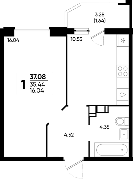 1-комн., 35.44 м², 6/20 этаж, ЖК «Достояние»