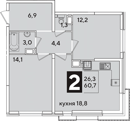 Продается 3-комн. квартира, 60.7 м²