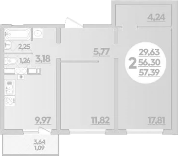 2-комн., 56.3 м², 6/8 этаж, ЖК «Первый»