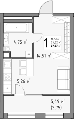 Студия, 24.52 м², 3/15 этаж, ЖК «Коллекция»
