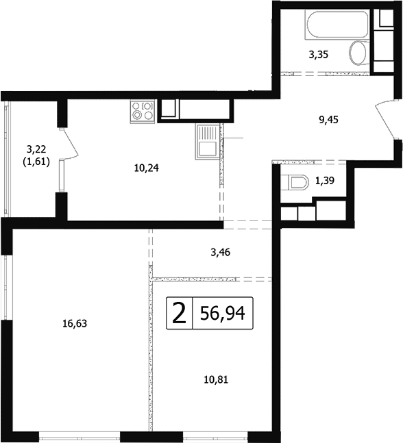 2-комн., 53.59 м², 24/24 этаж, ЖК «Парусная регата»