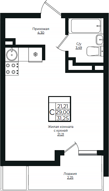 Студия, 29 м², 4/10 этаж, ЖК «Европа-Сити»
