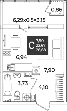 Студия, 22.67 м², 13/18 этаж, ЖК «Образцово»