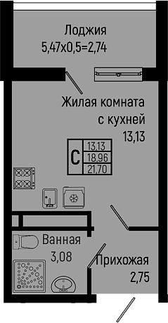 Студия, 18.96 м², 5/16 этаж, ЖК «Sun Hills Ольгинка»