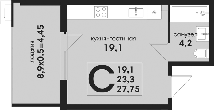 Студия, 23.3 м², 1/4 этаж, ЖК «Новая Елизаветка»