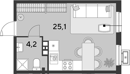 Студия, 29.3 м², 5/18 этаж, ЖК «Парк Победы»