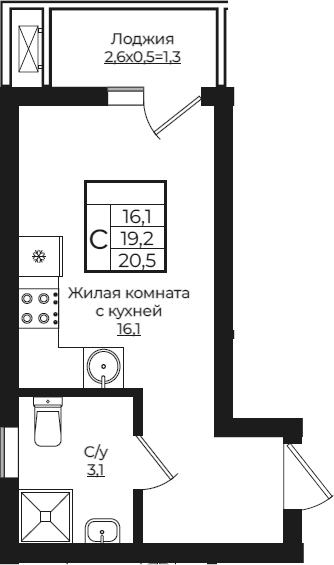 Студия, 19.2 м², 7/7 этаж, ЖК «Европа-Сити»