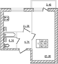 Продается 1-комн. квартира, 41.02 м²