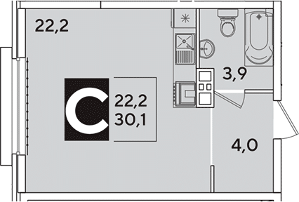 Студия, 30.1 м², 3/16 этаж, ЖК «Самолет»
