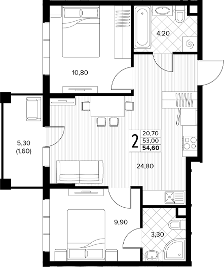 Продается 2-комн. квартира, 53 м²