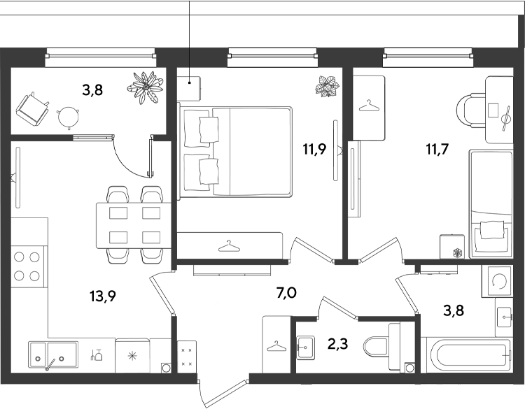 2-комн., 50.6 м², 2/9 этаж, ЖК «Ридз»