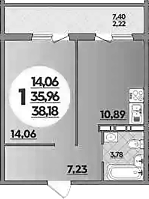 1-комн., 35.96 м², 2/16 этаж, ЖК «Восточный. Квартал №6»