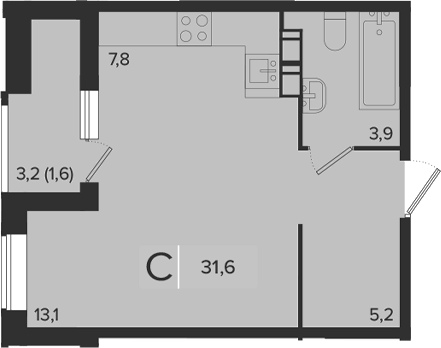 Студия, 30 м², 4/9 этаж, ЖК «Эрмитаж»