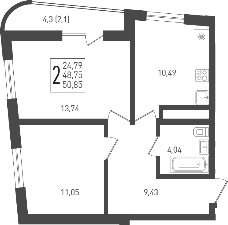 Продается 2-комн. квартира, 50 м²