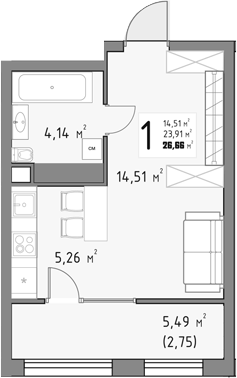 Студия, 23.91 м², 6/15 этаж, ЖК «Коллекция»
