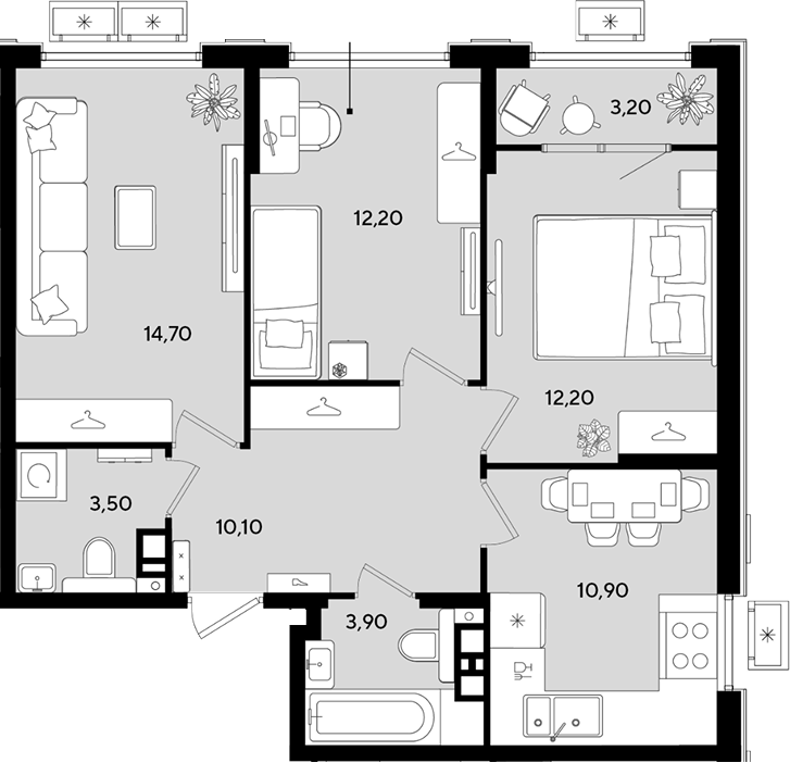 3-комн., 67.5 м², 4/9 этаж, ЖК «Порто-Ново»