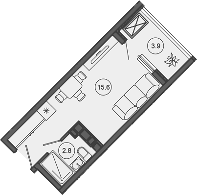 Студия, 18.4 м², 7/10 этаж, ЖК «Гостиничный комплекс GREENMONT»