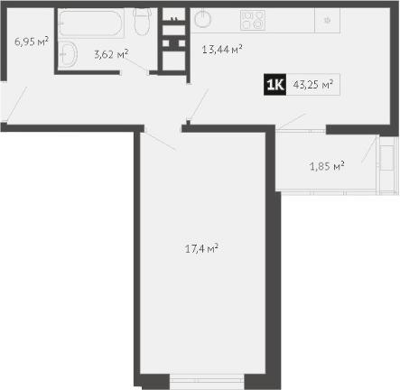 Продается 1-комн. квартира, 41.41 м²