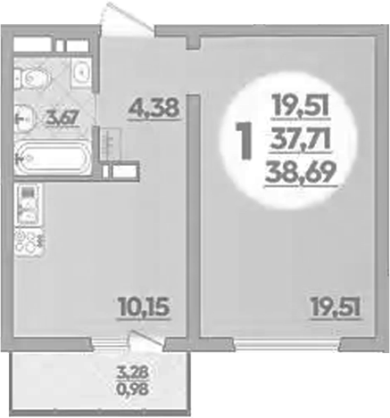 1-комн., 37.71 м², 6/9 этаж, ЖК «Предгорье Лаго-Наки»