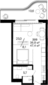 Студия, 36.8 м², 3/6 этаж, ЖК «Benefit Sea Breeze Sochi»