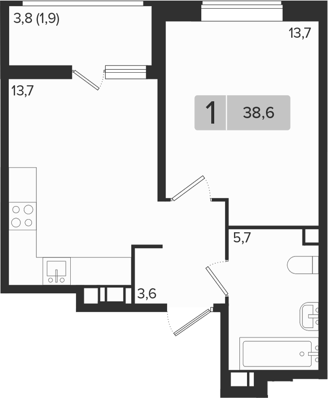 1-комн., 36.7 м², 6/18 этаж, ЖК «Эрмитаж»