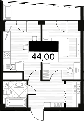 Объект, 44 м², 5/14 этаж, ЖК «Горизонт. AVA Сочи»