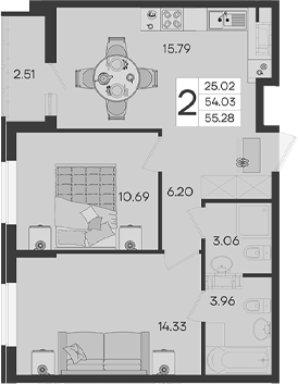 Продается 2-комн. квартира, 54.03 м²