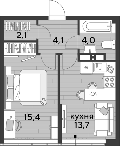 1-комн., 39.3 м², 15/16 этаж, ЖК «DОГМА ПАРК»