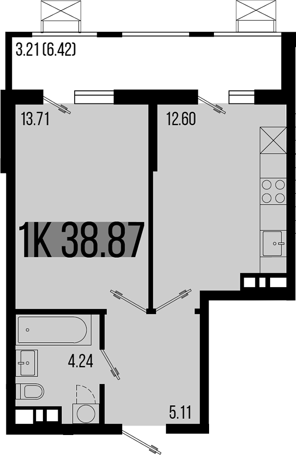 1-комн., 35.66 м², 3/8 этаж, ЖК «Цветной бульвар»