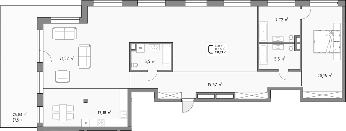 Продается 1-комн. квартира, 147.2 м²