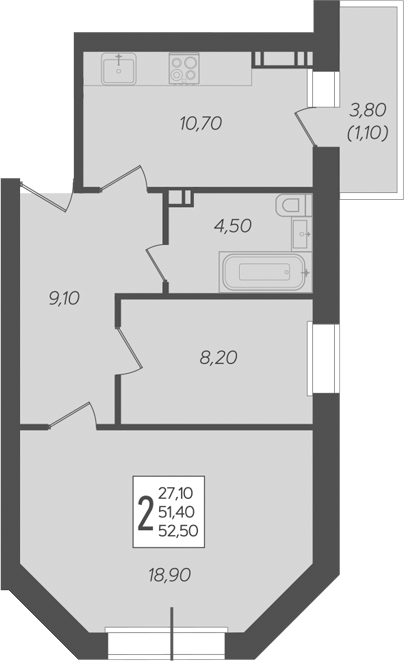 Продается 2-комн. квартира, 51.4 м²