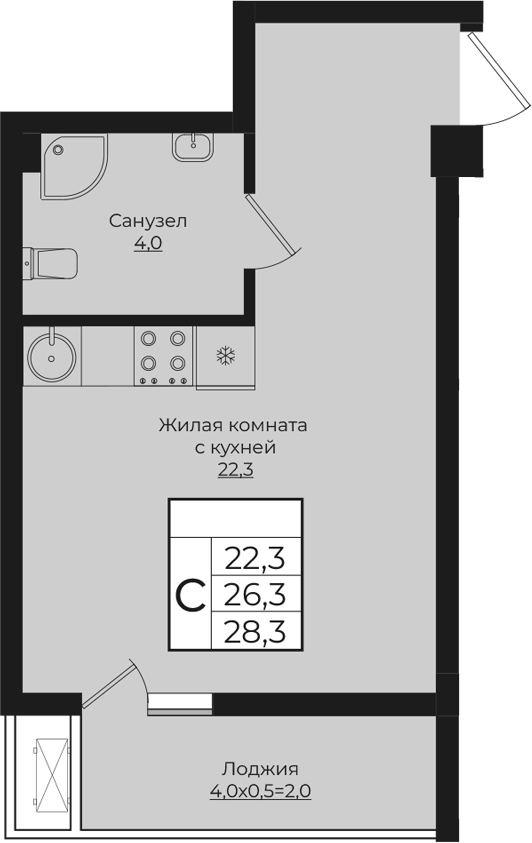 Студия, 26.3 м², 8/9 этаж, ЖК «Европа-Сити»