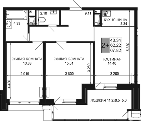 Продается 3-комн. квартира, 62.22 м²