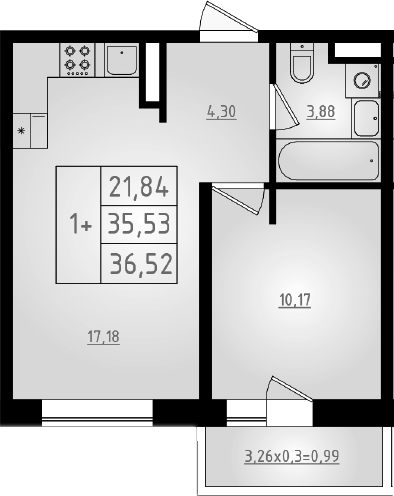 2-комн., 35.53 м², 6/8 этаж, ЖК «Мега 2»