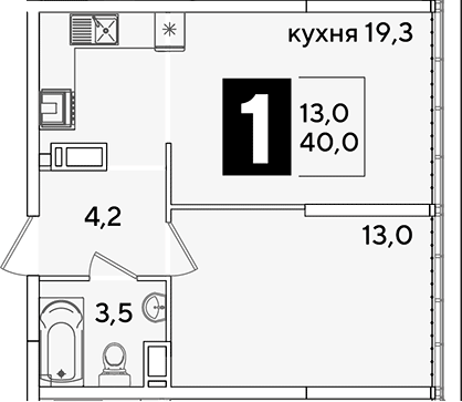 2-комн., 40 м², 16/16 этаж, ЖК «Самолет»
