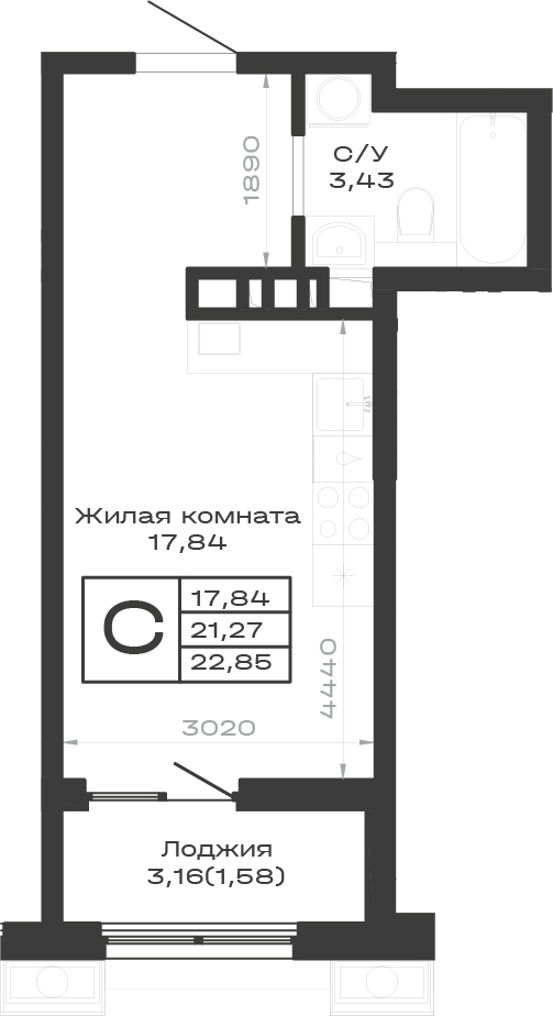 Студия, 21.27 м², 2/9 этаж, ЖК «Суворов. ГК Во-первых»