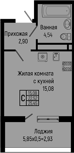 Студия, 22.52 м², 3/16 этаж, ЖК «Sun Hills Ольгинка»