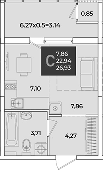 Студия, 23.79 м², 2/18 этаж, ЖК «Образцово»